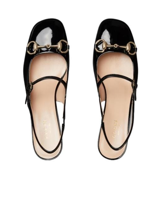 Gucci Black Horsebit Detailed Square Toe Pumps
