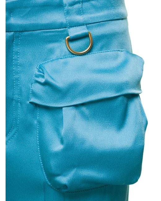 Blumarine Blue Straight Leg Satin Cargo Pants