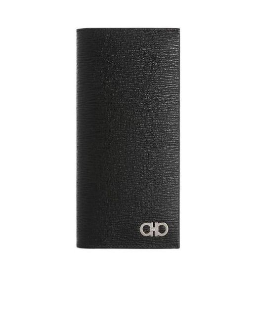 Ferragamo Black Gancini-Embellished Bi-Fold Wallet for men