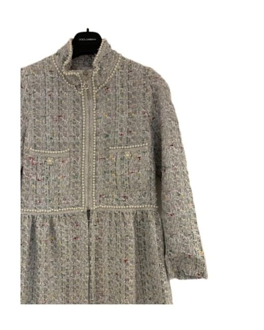 Edward Achour Paris Gray Tweed Logo Casual Jacket
