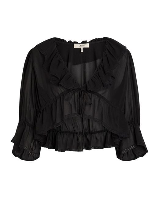 Chloé Black Ruffled Cropped Top
