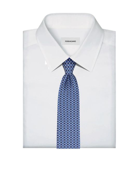 Ferragamo Blue Ferragamo Gancini Bicolor Print Tie for men