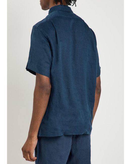 Polo Ralph Lauren Blue Logo-Embroidered Linen Shirt for men