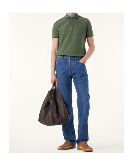 Loro Piana Green Stretch Cotton Polo Shirt for men