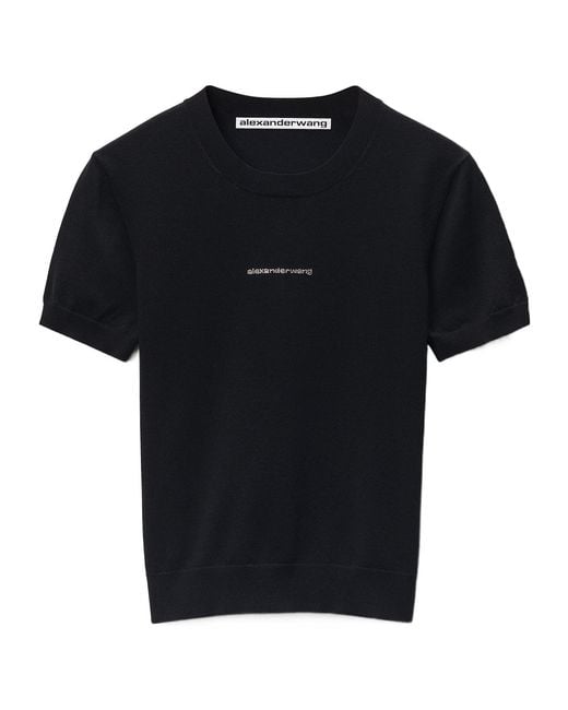 Alexander Wang Black Logo Short-Sleeve Knitted Top