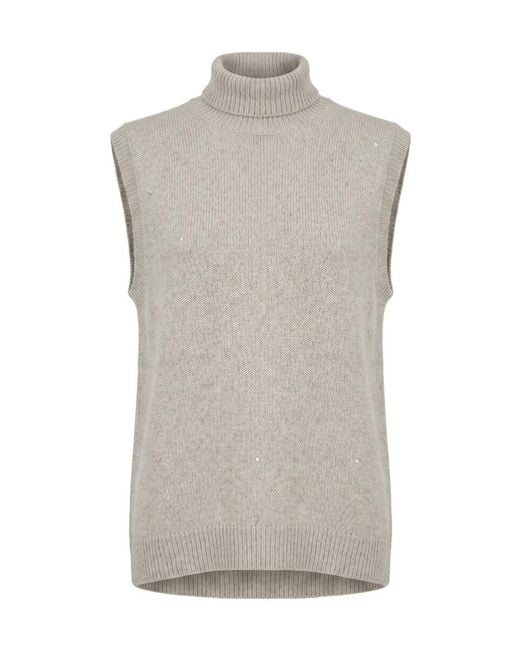 Brunello Cucinelli Gray High-Neck Sleeveless Knitwear