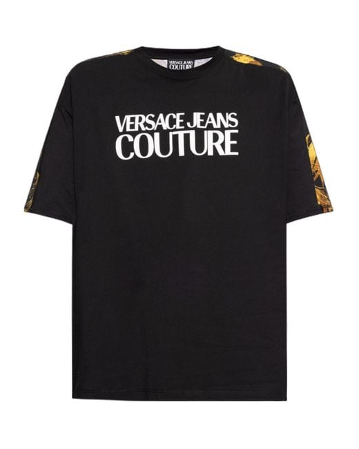 Versace Jeans Black Watercolour Couture-Print Cotton T-Shirt for men