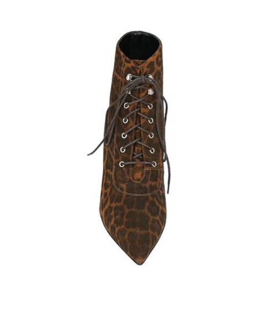 Saint Laurent Brown Leopard Print Lace-Up Ankle Boots