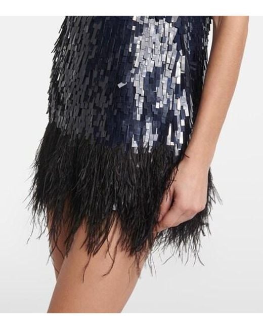 Johanna Ortiz Blue Feather-Trimmed Sequined Minidress