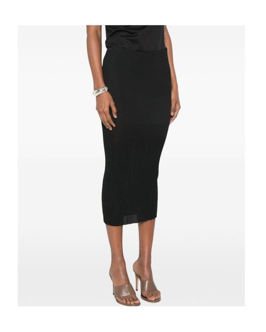 Alberta Ferretti Black Ribbed Midi Skirt