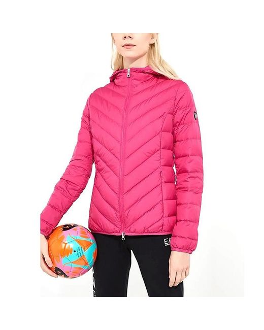 EA7 Pink Logo Hooded Down Jacket