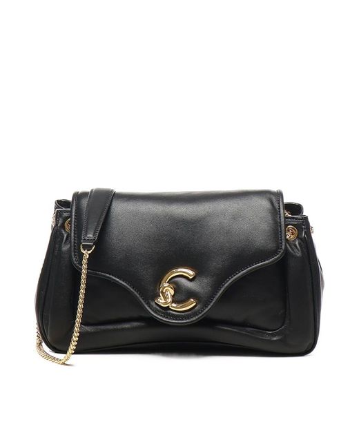 Coccinelle Black C-Me Fluffy Chain Linked Shoulder Bag