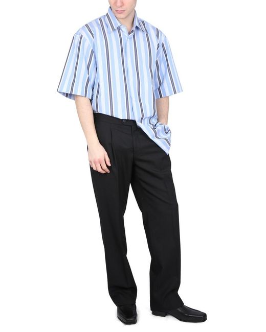 Dries Van Noten Blue Short-Sleeved Striped Shirt for men