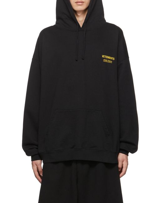 Vetements Black Embroidered Logo Hoodie for men