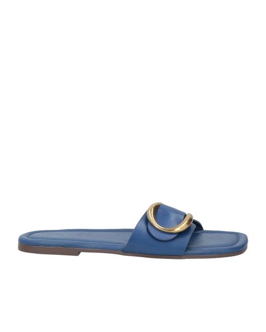 Farm Rio Blue Minimalist Leather Slippers