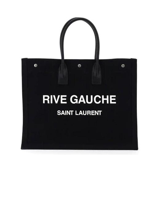 Saint Laurent Black Rive Gauche Logo Printed Tote Bag