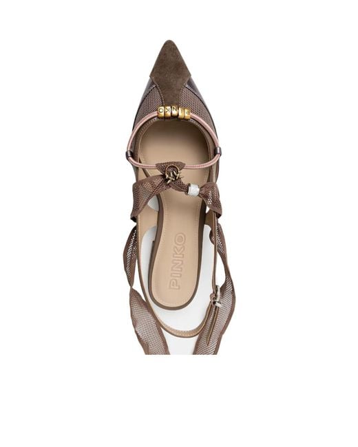 Pinko Brown Bow Pointed Toe Slingback Pumps