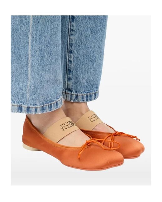 MM6 by Maison Margiela Orange Atomic Bow-Detailed Satin Ballerina Shoes