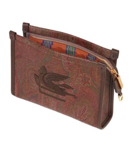 Etro Brown Pegaso Detailed Arnica Pouch Bag