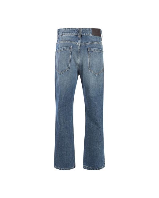 Brunello Cucinelli Blue Logo Patch Straight-Leg Jeans