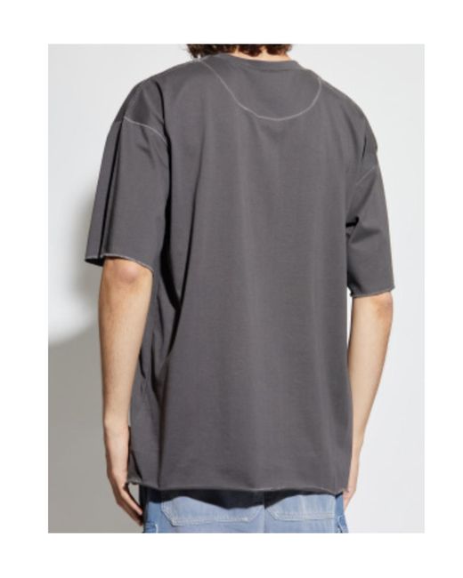 DIESEL Gray Stitch Cotton T-Shirt for men