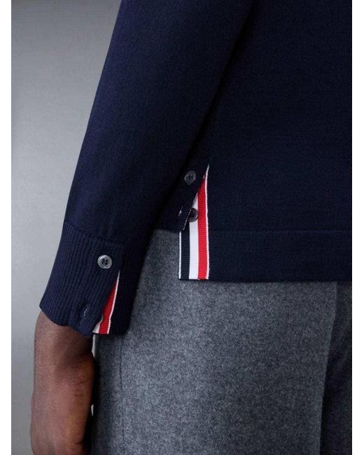 Thom Browne Blue Contrasting Stripe-Trim Knit Cardigan for men