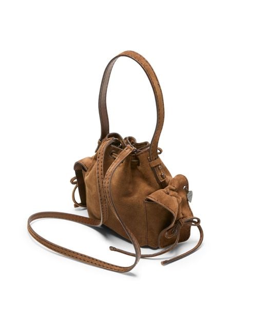 Acne Brown Mini Multipocket Suede Bucket Bag