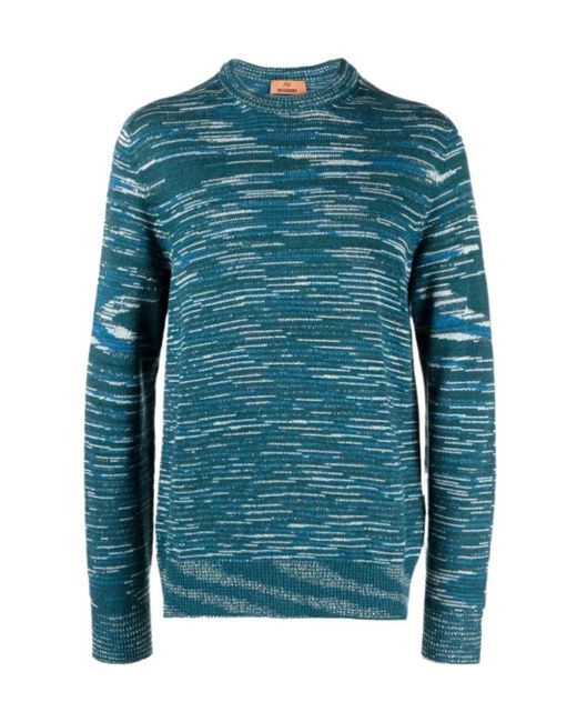 Missoni Blue Intarsia-Knit Striped Crewneck Jumper for men
