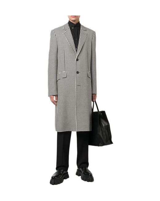 McQueen Gray Houndstooth Single-Breasted Coat for men