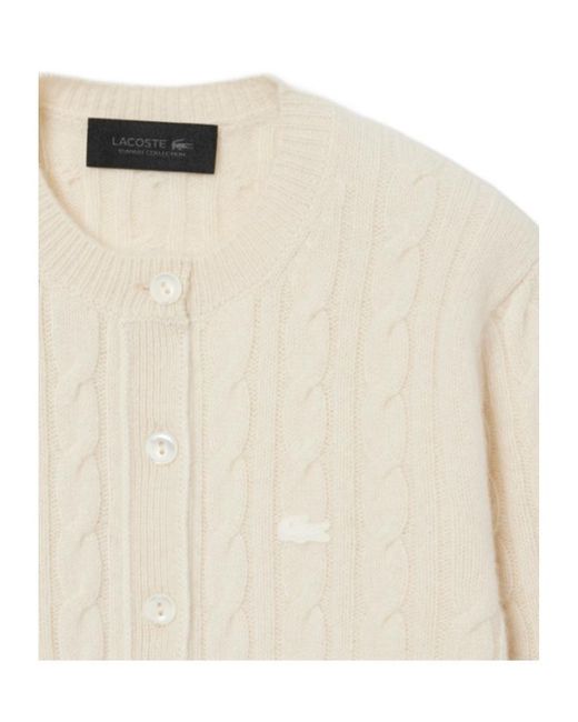 Lacoste White Runway Cashmere Cable Knit Cardigan