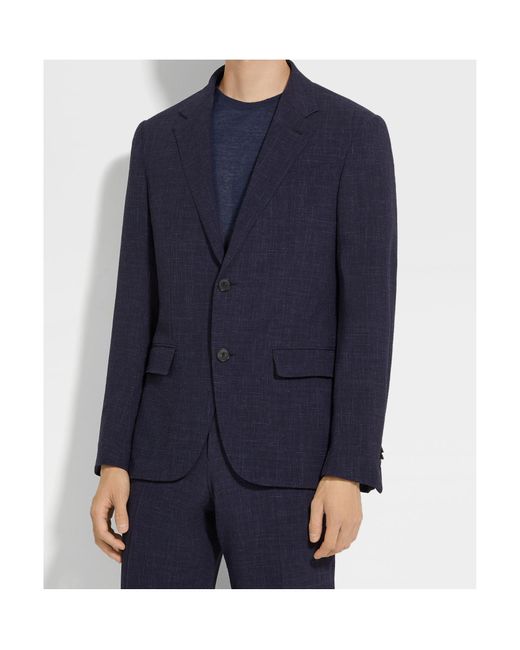 Zegna Blue Long-Sleeved Suit Jacket for men