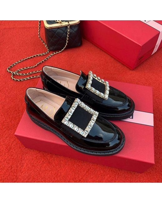 Roger Vivier Black Embellished Slip-On Loafers
