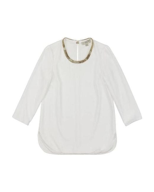 Burberry White Logo Round-Neck Long-Sleeve Blouse