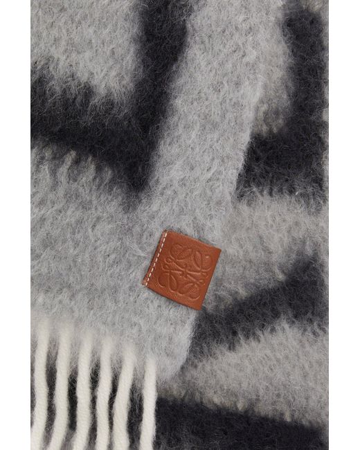 Loewe White Logo Intarsia Fringed Scarf