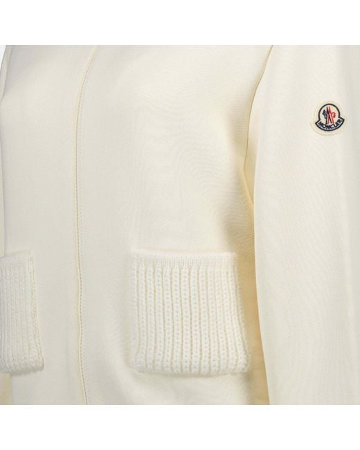 Moncler White Logo Patch Zip-Up Knitted Hoodie