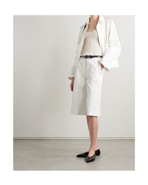 Nili Lotan White Denim Shorts With Belt Loops