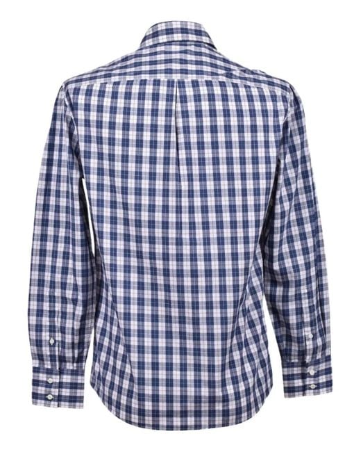 Brunello Cucinelli Blue Checked Cotton Shirt for men