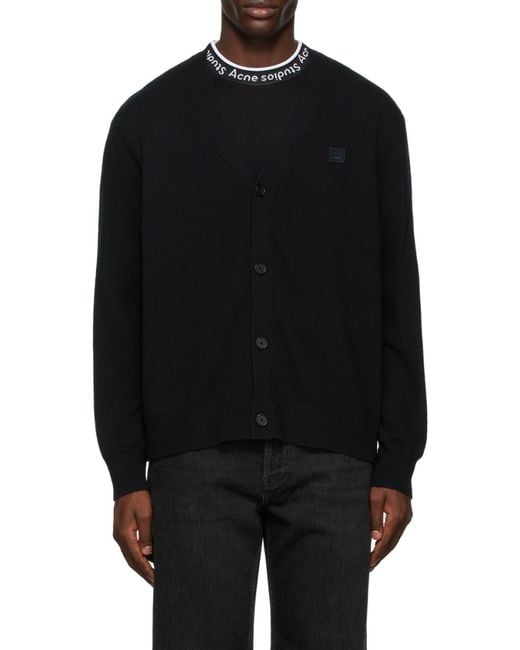 Acne Black Logo Patch Knitted Cardigan for men