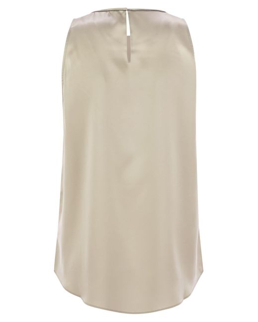 Brunello Cucinelli Natural Stretch Silk Satin Top With Jewellery