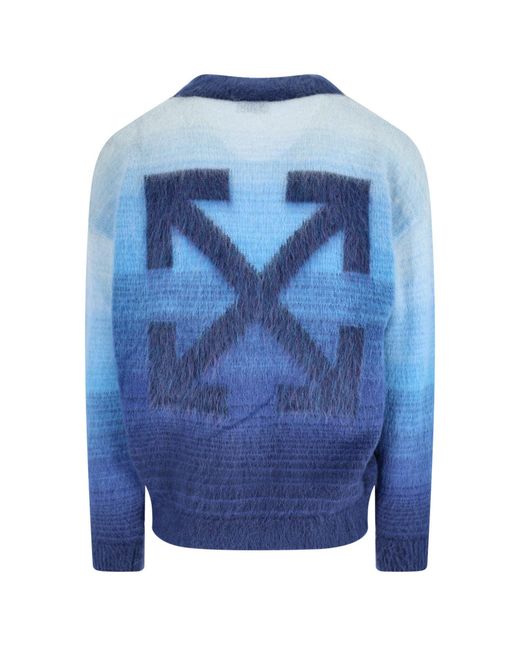 Off-White c/o Virgil Abloh Blue V-Neck Button-Up Cardigan for men