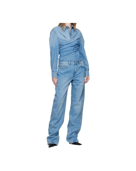 Mugler Blue Wrap-Effect Denim Shirt