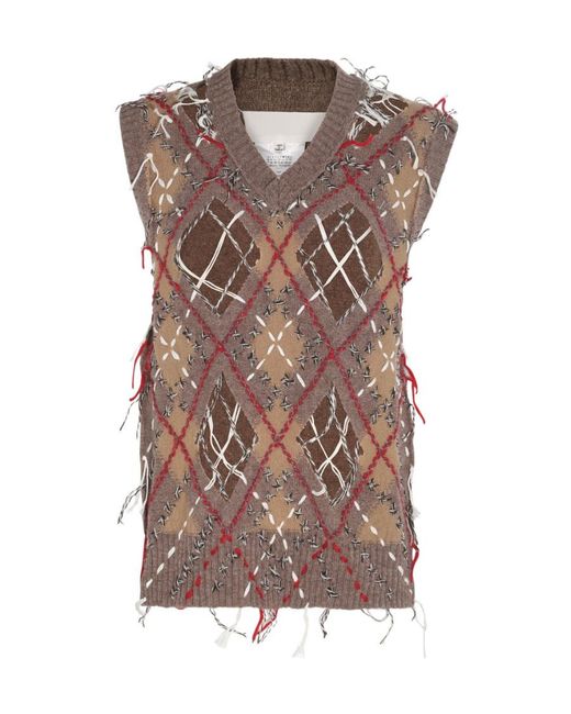 Maison Margiela Brown Cut-Out Knitted Tank Vest for men
