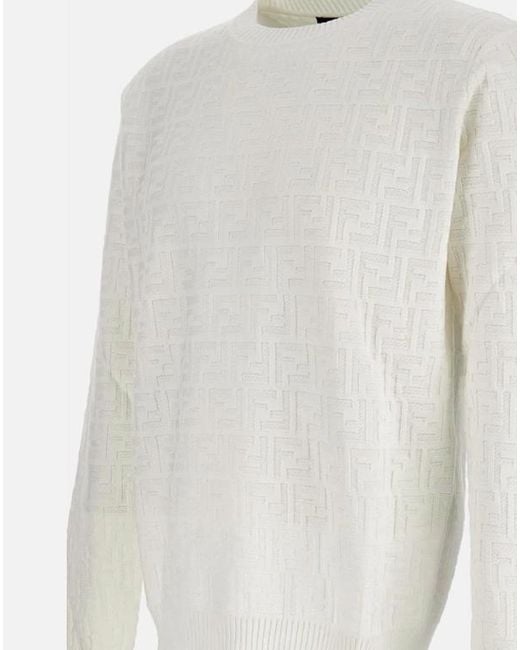 Fendi White Ff Monogram Crewneck Knitted Jumper for men