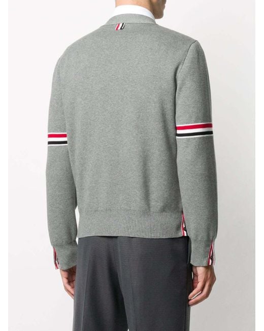 Thom Browne Gray Bar Stripe V-Neck Cardigan for men