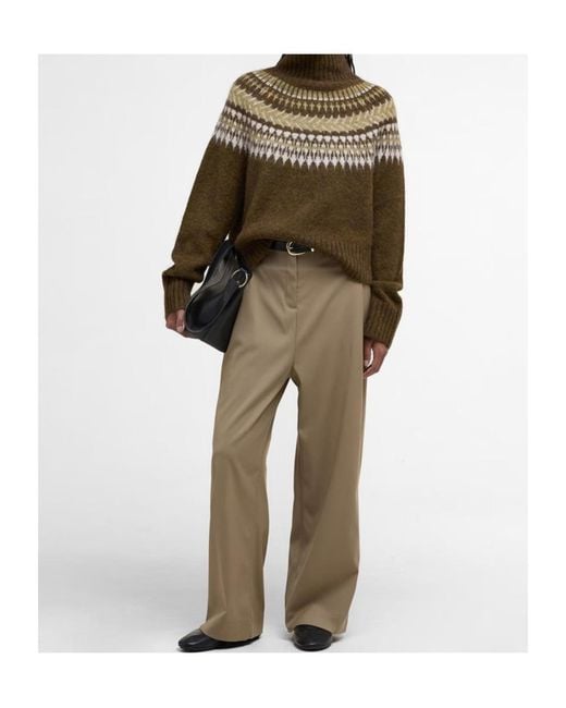 Barbour Green Lorrie Fair Isle Roll-Neck Jumper