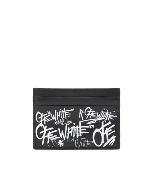Off-White c/o Virgil Abloh Black Logo-Print Leather Card Case for men
