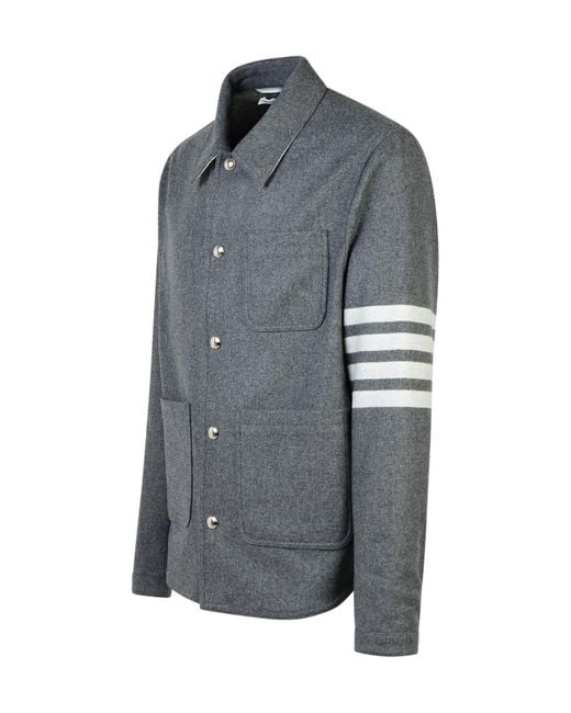 Thom Browne Gray Stripe Detailed Buttoned Jacket for men