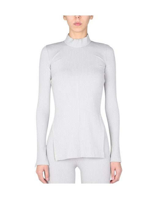 Helmut Lang White Mock Neck Ribbed Knit Top