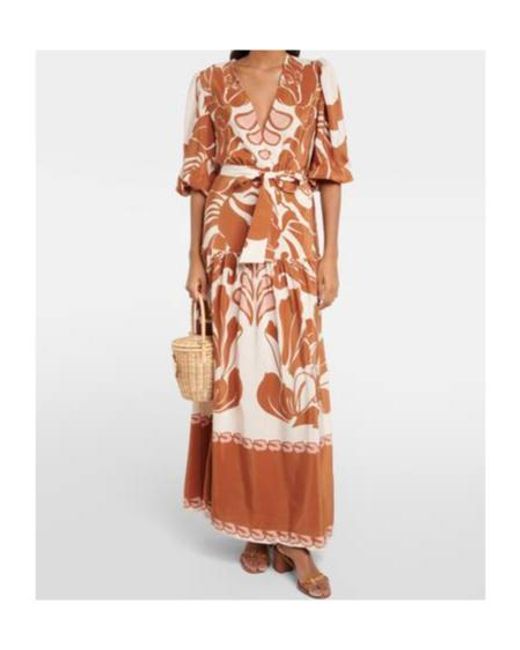 Adriana Degreas Metallic Printed Puff-Sleeve Silk Maxi Dress