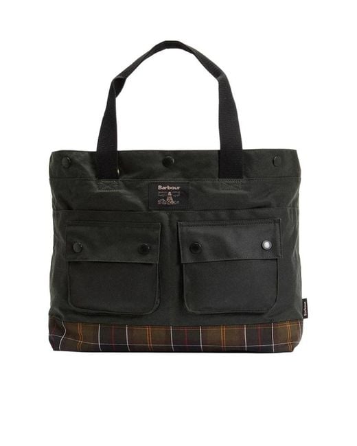 Barbour Black Field Waxed Tote Bag for men
